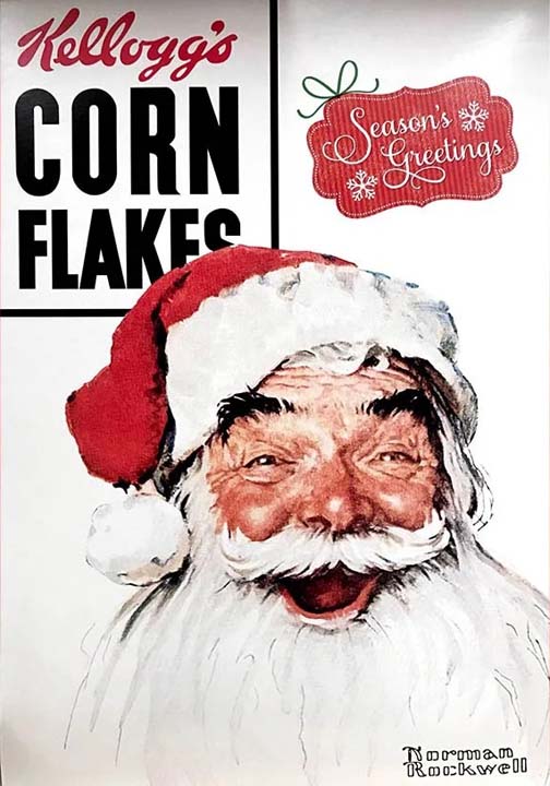 Santa Claus Norman Rockwell on cornflakes