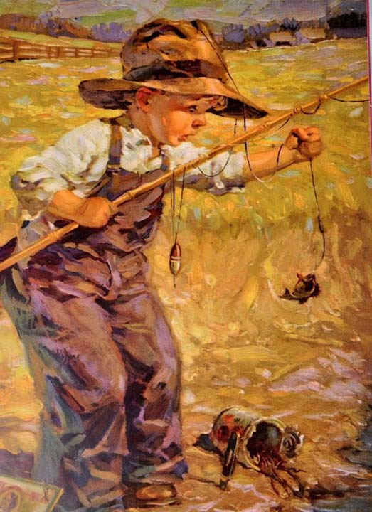 Garçon pêchant à la canne avec un poisson-soleil