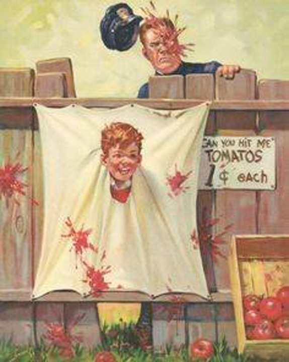 jeu de fête foraine dans les années 1940-1950 La tomate frappe le policier En plein dans le mille