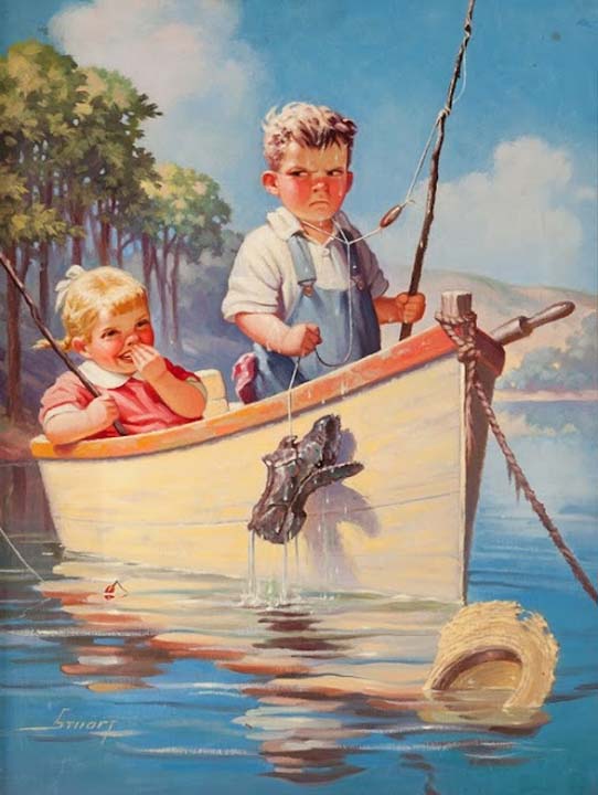 Jeune garçon et jeune fille sur un bateau